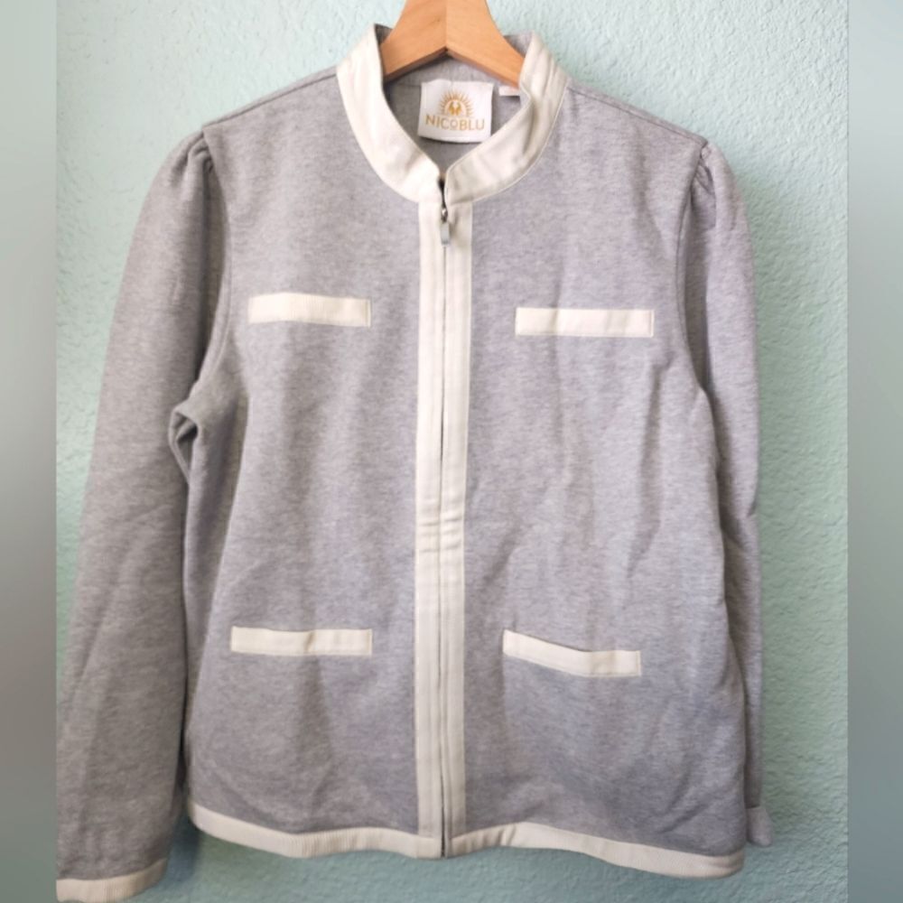 NICoBlu pontonet mandarin collar blazer jacket cardigan two tone